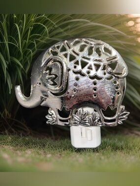 Elephant Night Light Midwest CBK Lights in the Night Silver Metal Plug In